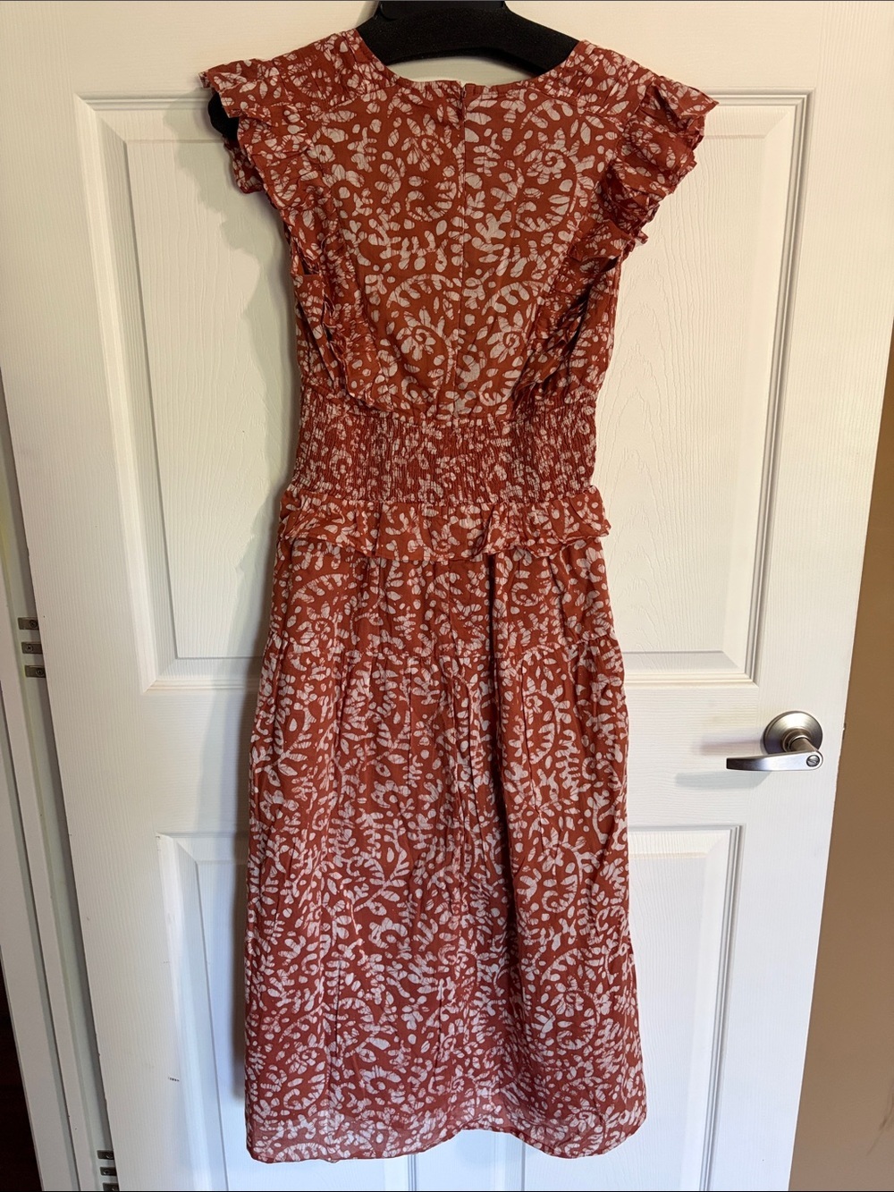 NWT Banjanan Rust Floral Ruffle Midi Dress - Picture 10 of 16